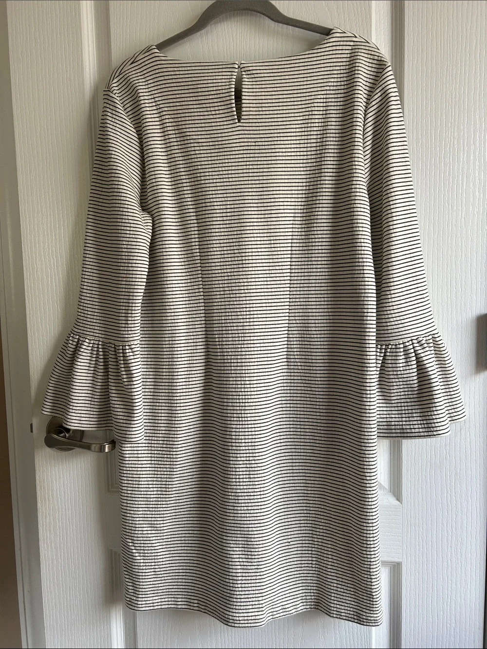J. Crew Black and White Striped Bell-Sleeve Shift Dress